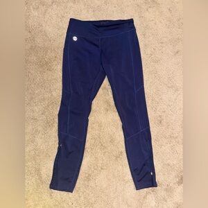 Zip-Up Navy Blue Athletic Leggings With Pockets